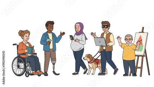 Diverse group of people with disabilities interacting socially