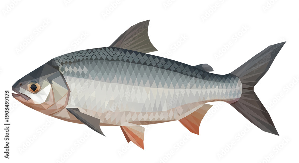 Fototapeta premium Realistic Illustration of a Silver Fish Isolated on White Background Aquatic Life and Seafood Concept