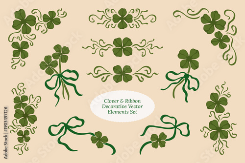 Clover and Ribbon Decorative Vector Elements Set