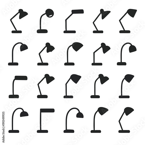 A repeating pattern of simple black lamp silhouettes in various articulated positions high quality professional