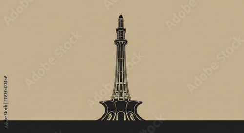 Minar e pakistan monument standing tall against beige background with dark silhouette and tower structure