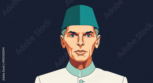 Man wearing a green hat and a white uniform against a dark background looking forward with a neutral expression traditional attire