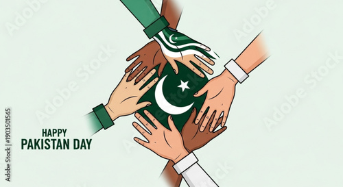 Diverse hands holding pakistan flag celebrating pakistan day unity and national pride
