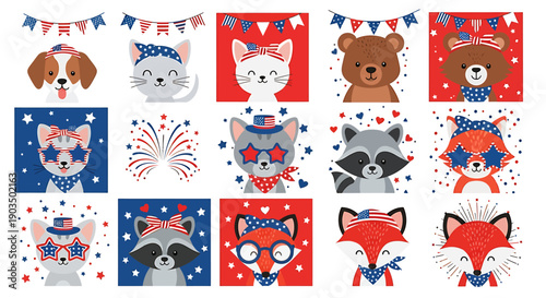 Cute Animals Celebrating Independence Day with Festive Decorations.