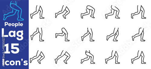 People leg icons set showing walking running cycling movements human lower body exercise fitness athletics motion sequences training steps active lifestyle line art vector