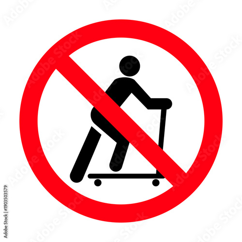 No Scooters Prohibition Safety Sign. Standard Symbol for Public Spaces, Pathways, and Restricted Area Compliance.