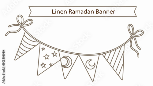 Linen Ramadan Banner with Bunting Flags and Moon and Star Designs