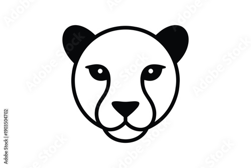 Cheetah head icon, wild animal portrait, predatory mammal with black spots, white background