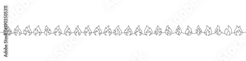 Decorative fire outline border in continuous line art. Stylized flame divider for tattoos, abstract motifs, and modern design projects