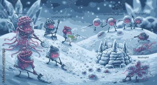 Pink Octopuses Playing in Snowy Landscape.