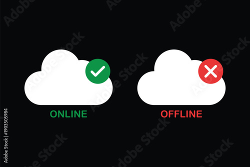 Online and Offline Internet Connection Icon Set. Globe with Good and No Signal Symbols in Red and Green. Wifi problem icon set. No Wi-fi and internet signal. lost internet connection sign. Disconnect