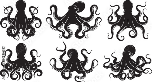 Collection of various black fruit and flower silhouettes isolated