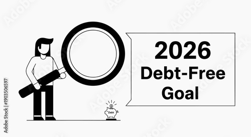 Man Achieving Debt Free Goal Illustration.