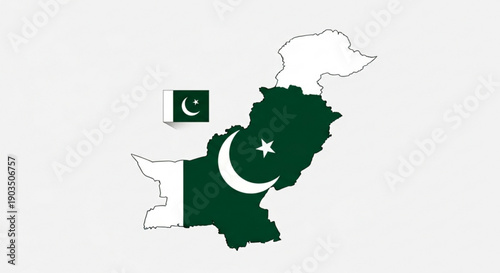 Pakistan map with flag symbol green and white national pride country outline geographical illustration