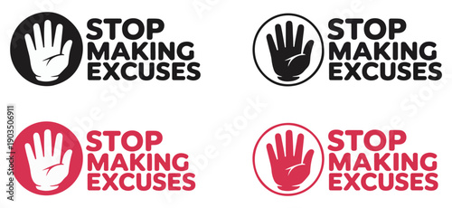 stop excuses road vector icon set