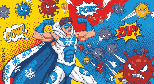 Superhero Fighting Germs and Viruses Comic.