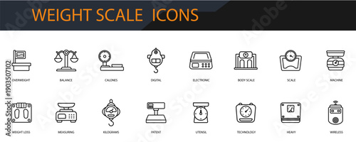 weight scale icons set minimalist flat style design, weight scale set Vector illustration  on white background