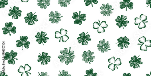 St. Patrick's Day. Sketch pattern clover, Hand drawn illustration.	
