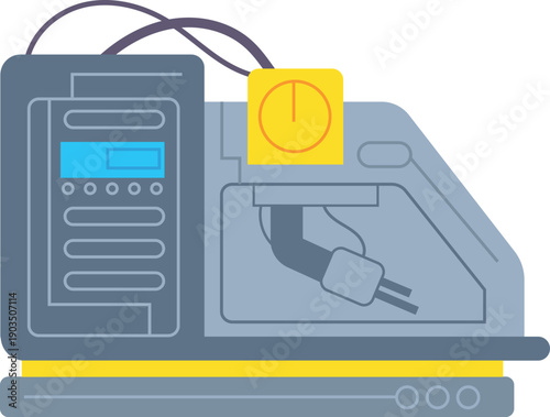 Cpu metalworking with robotic manipulator. Cnc color icon
