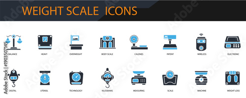 weight scale icons set minimalist flat style design, weight scale set Vector illustration  on white background