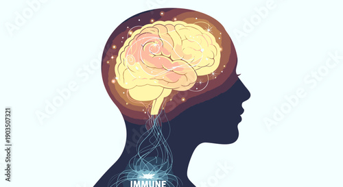 Human Head Silhouette with Glowing Brain.