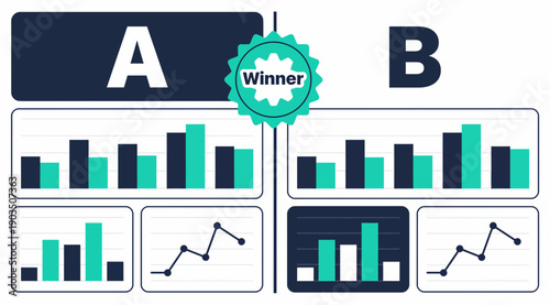 AB Testing Concept with Winner Badge and Data Charts.