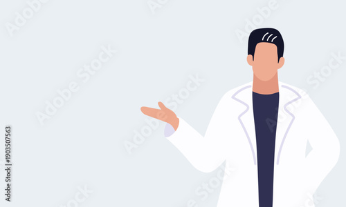 白衣を着た男性医師が説明する人物イラスト