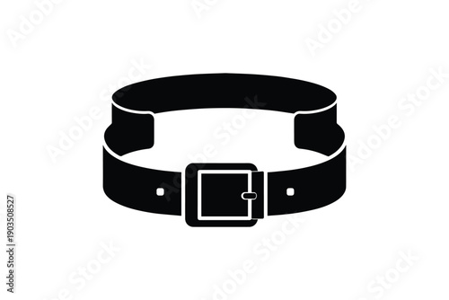 Waist leather belt icon with square buckle and holes isolated on white background black clothing accessory art