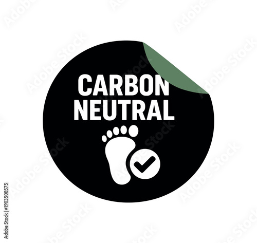 Flat vector sticker peel badge CARBON NEUTRAL simple white footprint with checkmark