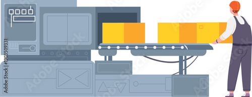 Worker on production line. Industrial warehouse conveyor belt