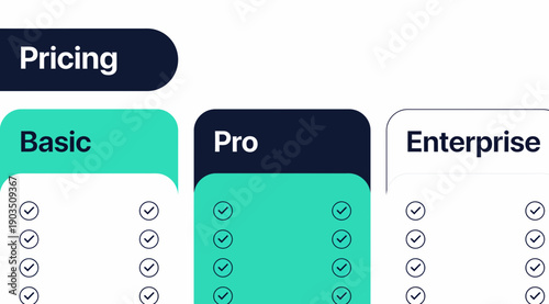 Closeup of a digital pricing table showing Basic Pro and Enterprise plans with checkmarks.