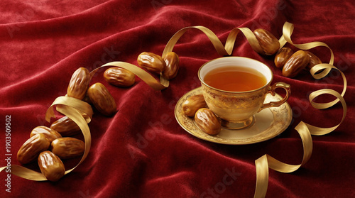 Steaming Tea Cup and Dates ...