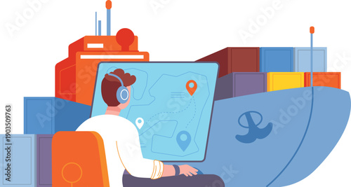 Global commercial distribution logistics. Marine freight transport