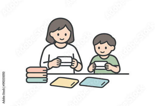 minimal stock vector icon flat clipart muted pastel colors low saturation low contrast simple geometric shapes clean edges consistent proportions minimal facial features parent and child