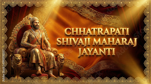 Chhatrapati Shivaji Maharaj Jayanti: Golden Throne with King and Light Rays