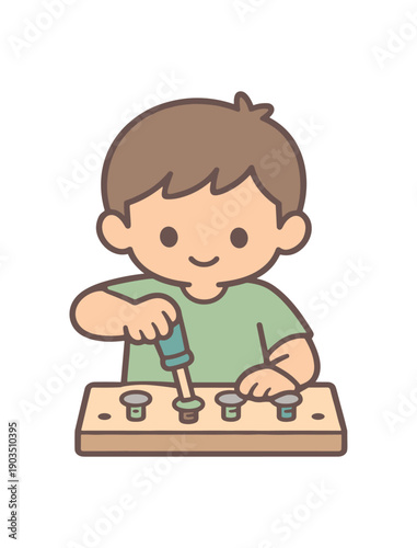 minimal stock vector icon flat clipart muted pastel colors low saturation low contrast simple geometric shapes clean edges consistent proportions minimal facial features preschooler using