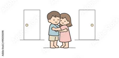 minimal stock vector icon flat clipart muted pastel colors low saturation low contrast simple geometric shapes clean edges consistent proportions minimal facial features sibling giving each