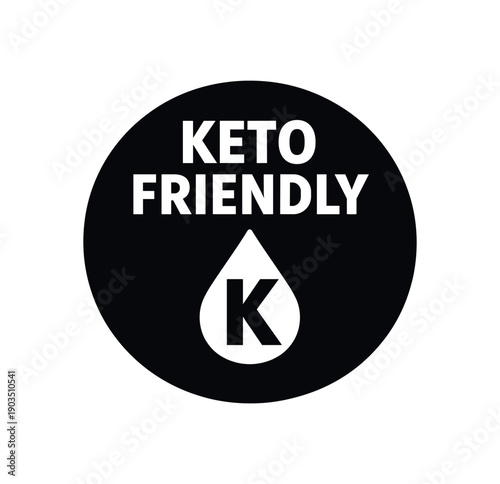 Flat vector badge KETO FRIENDLY simple white K droplet scalable SVG look