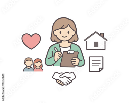 minimal stock vector icon flat clipart muted pastel colors low saturation low contrast simple geometric shapes clean edges consistent proportions minimal facial features speech therapist