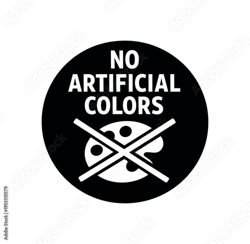 Flat vector badge NO ARTIFICIAL COLORS simple white crossed palette scalable SVG look