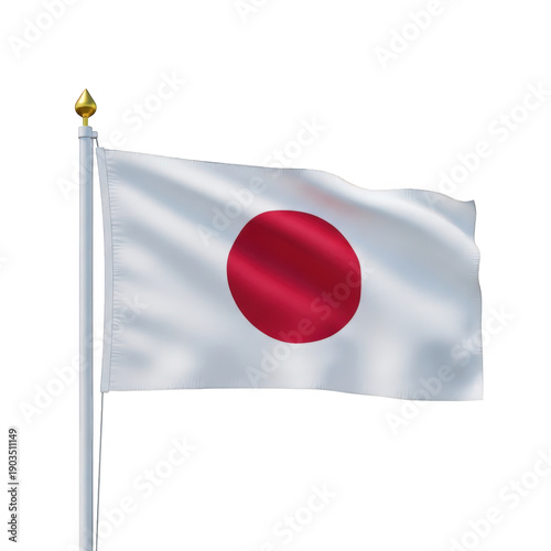 The national flag of japan waving in the wind with a red circle on a white background.