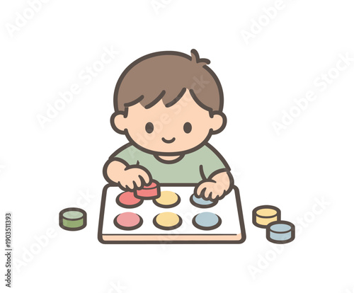 minimal stock vector icon flat clipart muted pastel colors low saturation low contrast simple geometric shapes clean edges consistent proportions minimal facial features kid placing