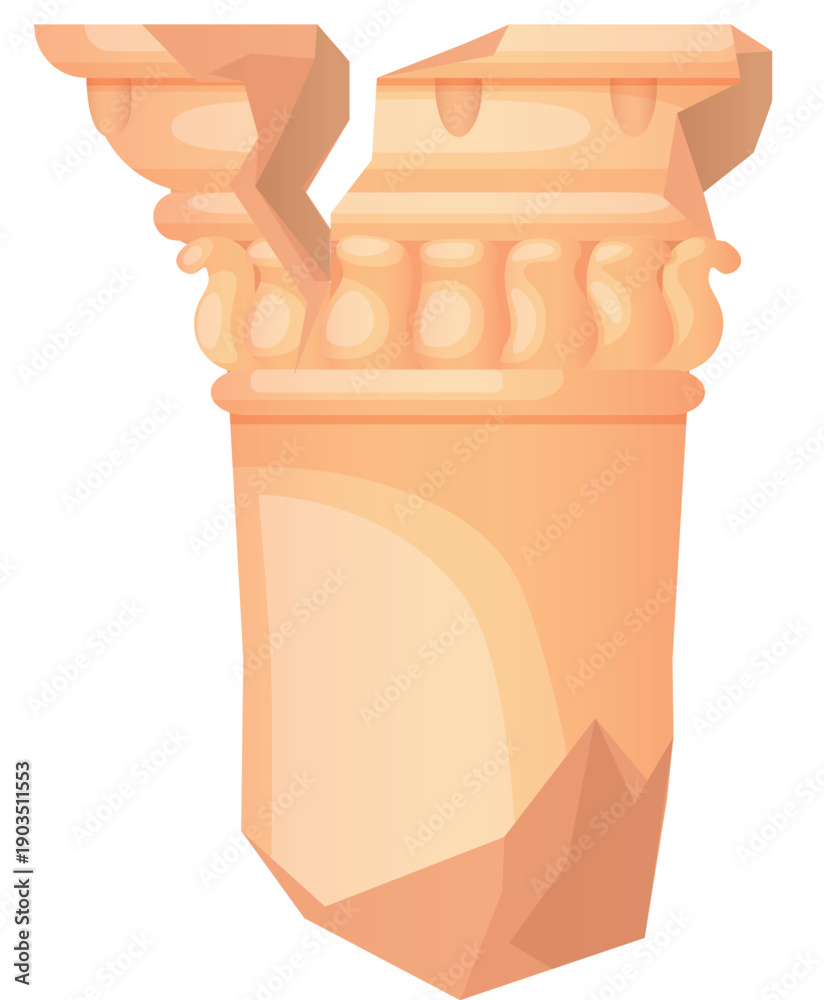 Naklejka premium Cracked antique column icon. Classic civilization ruin