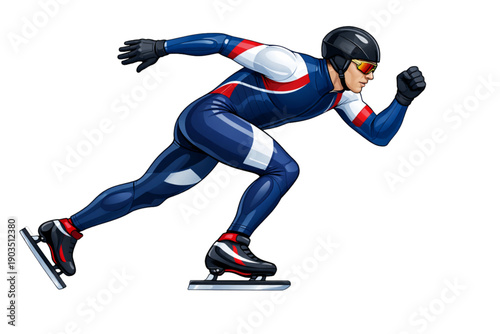 Winter Olympic ice skating athlete side view realistic sports vector illustration isolated on white background