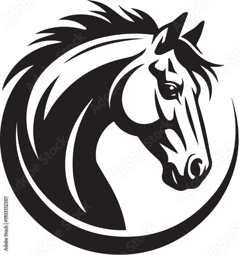 Horse head silhouette logo vector, majestic stallion profile illustration.