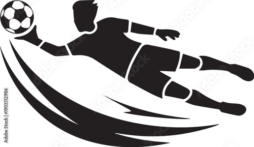 Professional soccer player goalkeeper silhouette isolated on white.