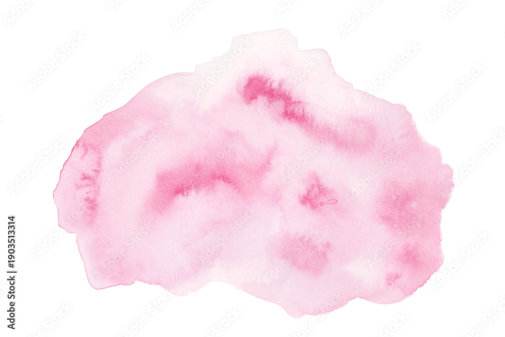Fototapeta premium Smooth Pink Watercolor Splash. Aquarelle hand painted rose ink splatter, isolated on white background for wedding, creative romantic designs, love themes, social media, poster, cover, ads. Artistic
