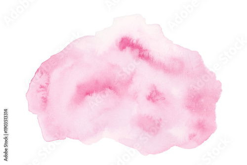 Smooth Pink Watercolor Splash. Aquarelle hand painted rose ink splatter, isolated on white background for wedding, creative romantic designs, love themes, social media, poster, cover, ads. Artistic