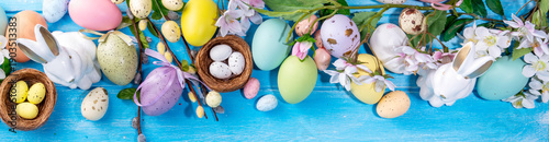 Spring Easter holiday top view flat lay background