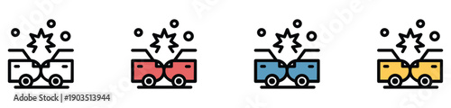 Snowy truck convoy in winter storm isolated icons set vector illustration transportation logistics